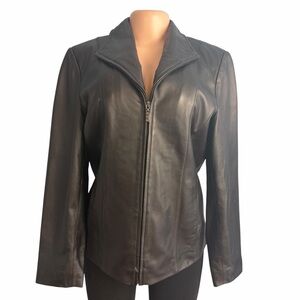 Worthington Women's Dark Leather Jacket Genuine Lambskin